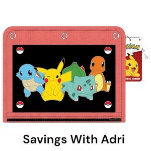 Pokemon Unisex 3 Ring Pencil Pouch NWT
